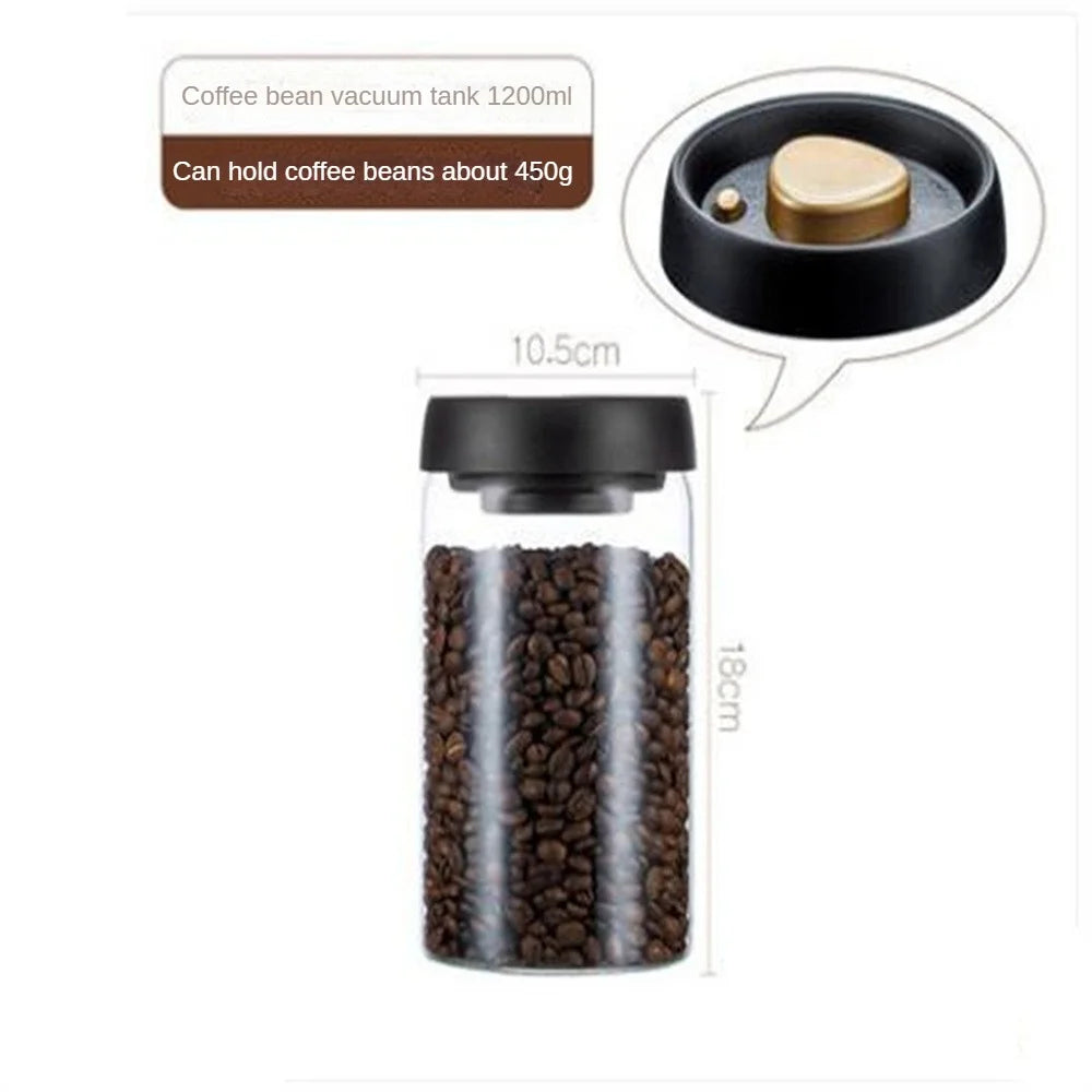Vacuum Sealed Glass Jar for Coffee Beans, Tea, Food & Grains – Airtight Storage Container