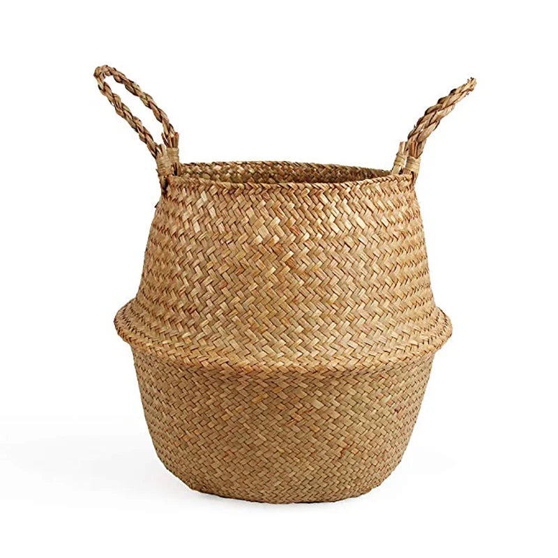 Seagrass Plant Basket – Folding Straw Wicker Storage for Laundry, Garden & Home Decor