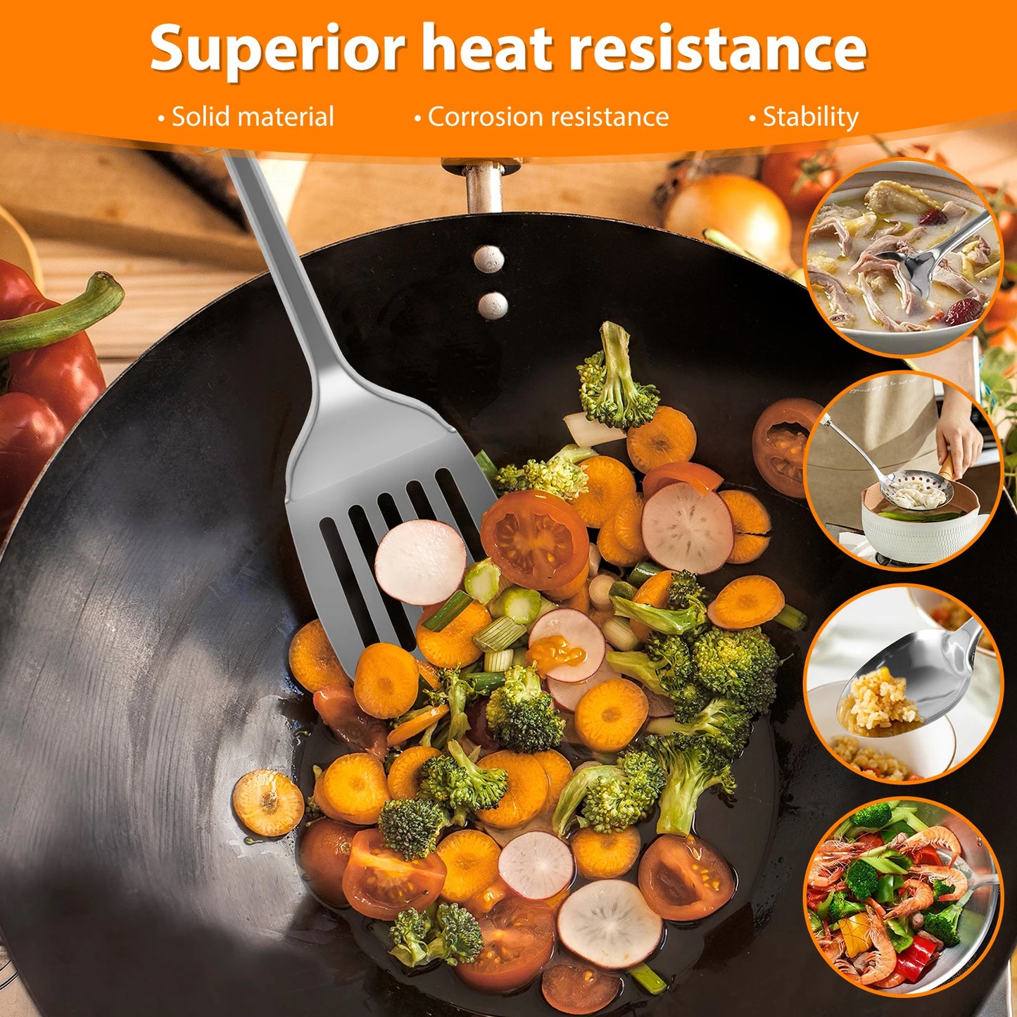 5Pcs Stainless Steel Cooking Utensils Set – Heavy-Duty Spoons & Spatula with Ergonomic Handle