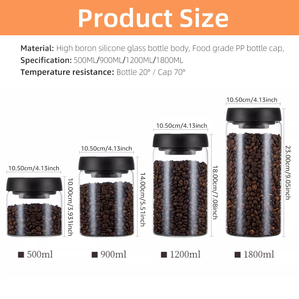 Vacuum Sealed Glass Jar for Coffee Beans, Tea, Food & Grains – Airtight Storage Container