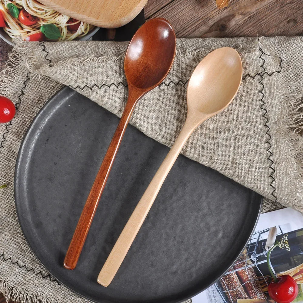 2Pcs Wooden Utensil Set – Eco-Friendly Soup & Tea Spoons for Kitchen or Café Use