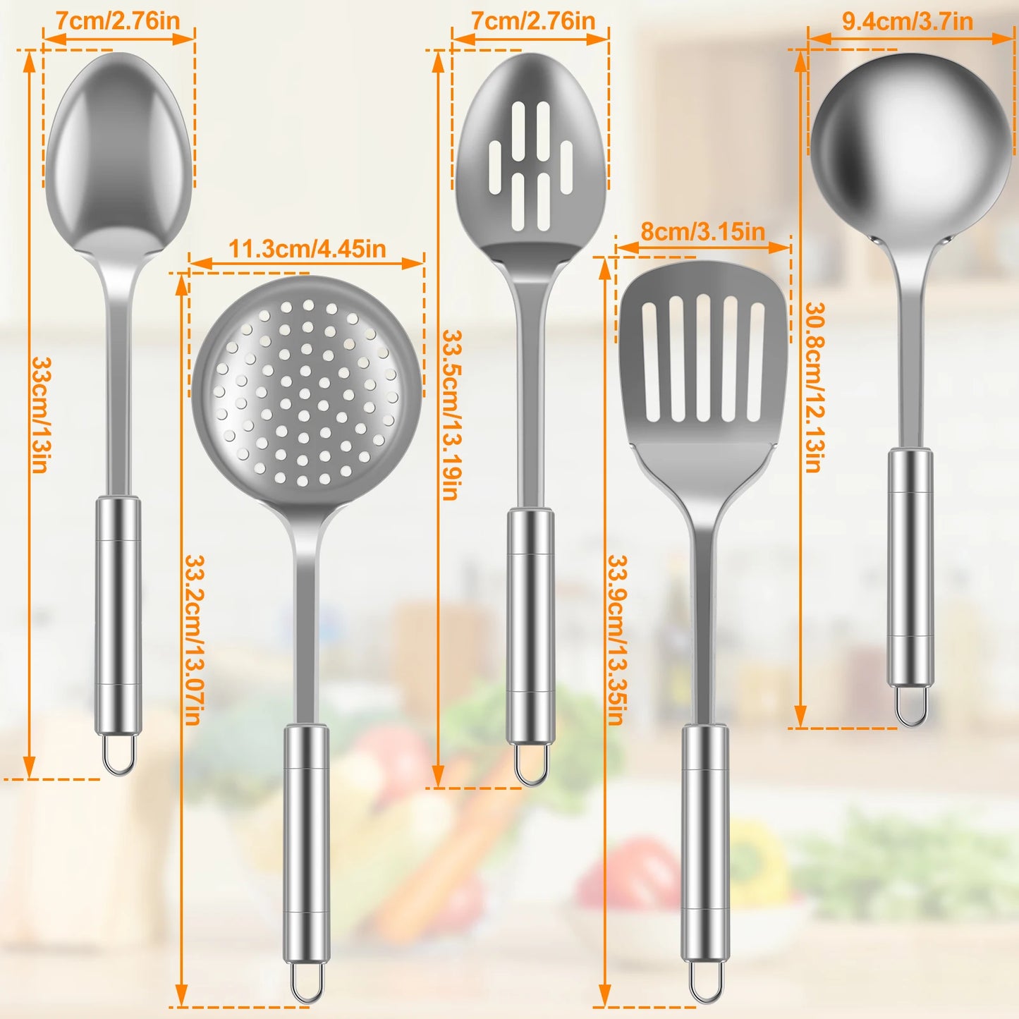 5Pcs Stainless Steel Cooking Utensils Set – Heavy-Duty Spoons & Spatula with Ergonomic Handle