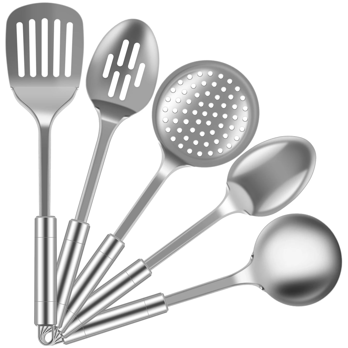 5Pcs Stainless Steel Cooking Utensils Set – Heavy-Duty Spoons & Spatula with Ergonomic Handle