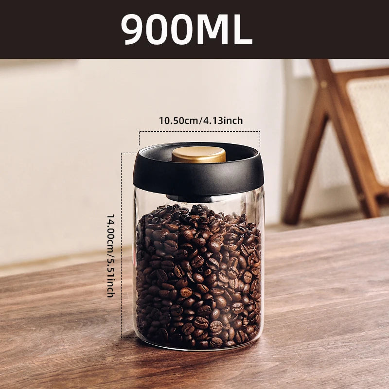 Vacuum Sealed Glass Jar for Coffee Beans, Tea, Food & Grains – Airtight Storage Container