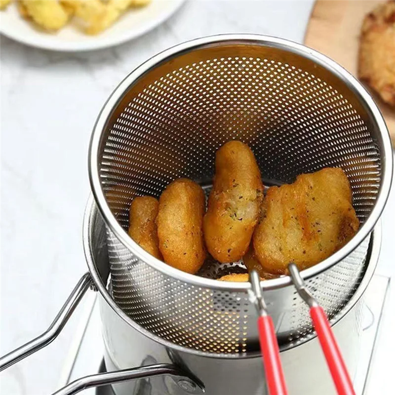 Deep Fryer Pot with Strainer – Stainless Steel AD30 Tempura Pan for French Fries & Chicken
