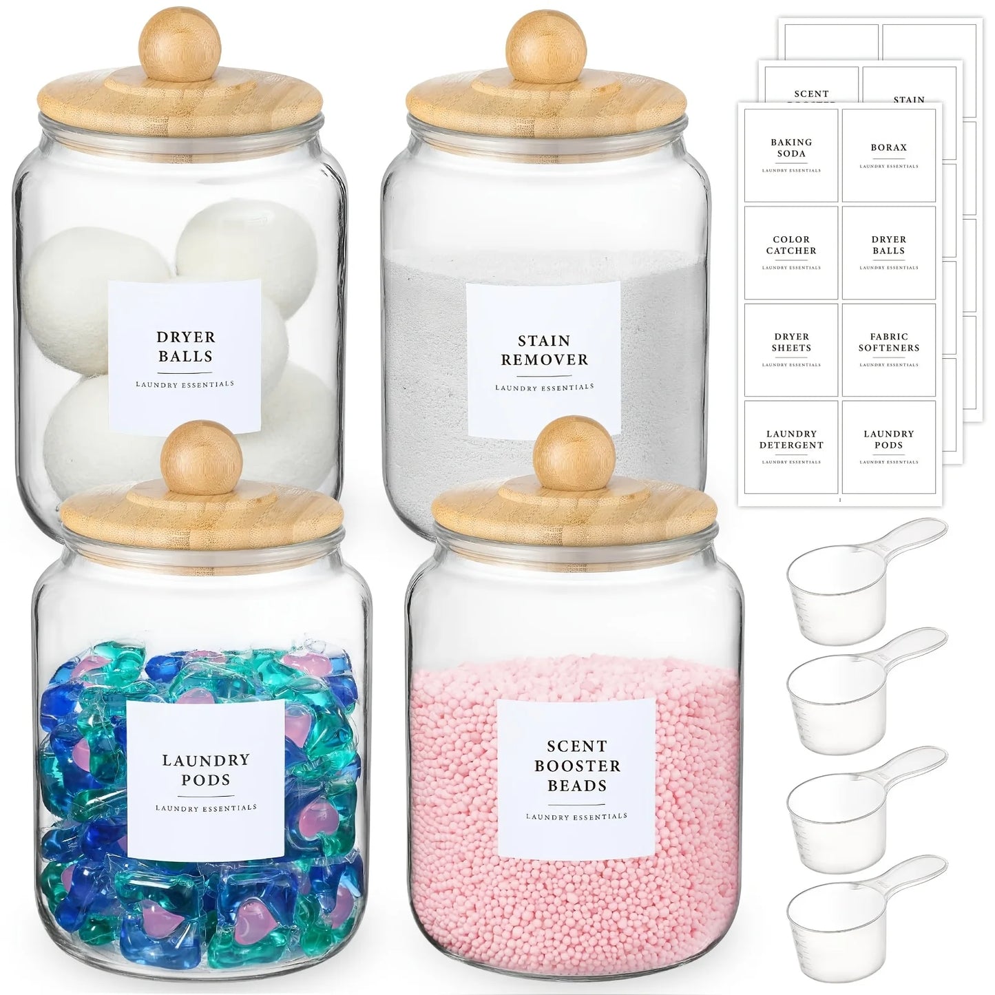 Large Glass Jar with Lid and Label – Airtight Laundry Storage Container with Spoon (Half Gallon)