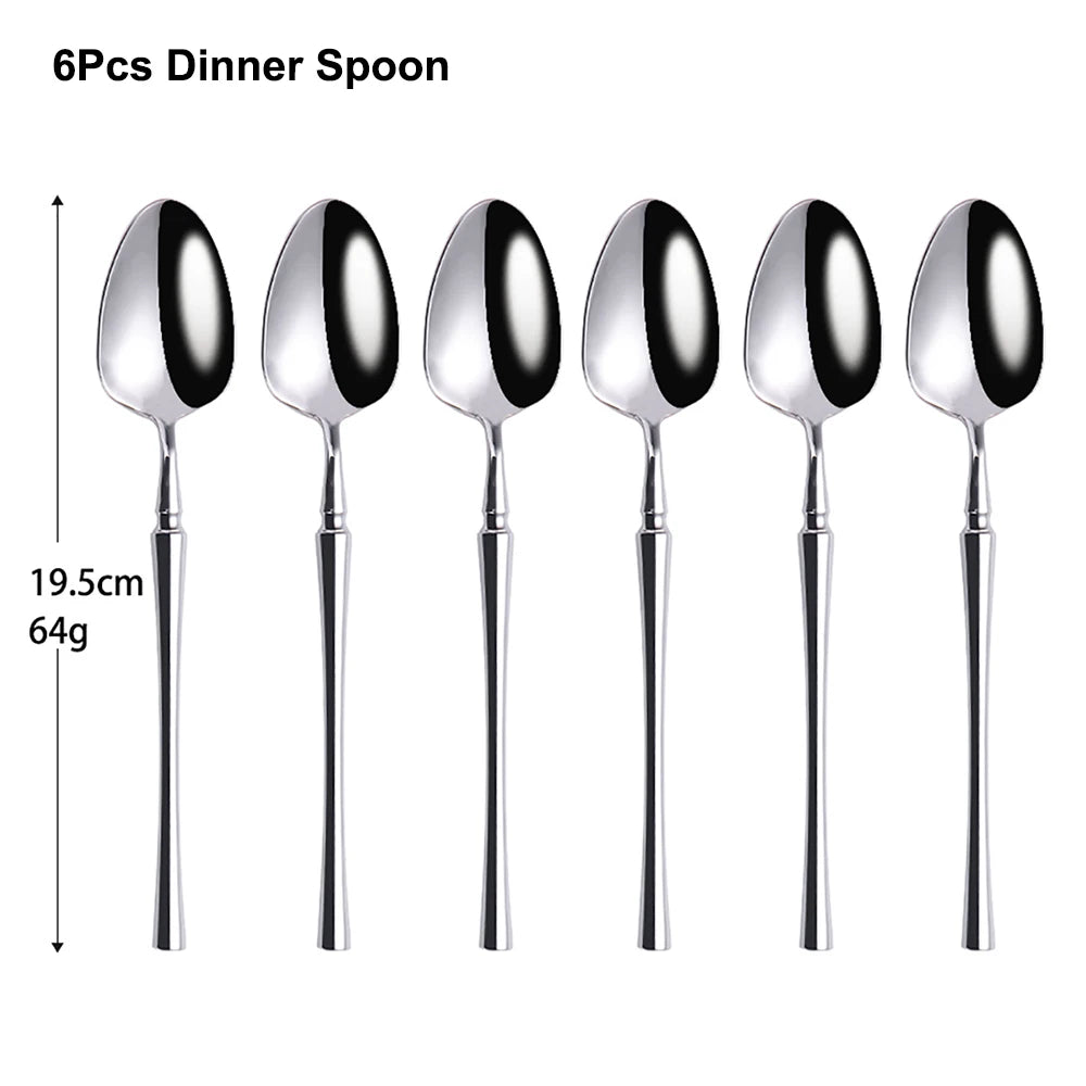 Stainless Steel Tableware Set – 6/24/30 Pcs Silver Dinner Flatware for Western Dining