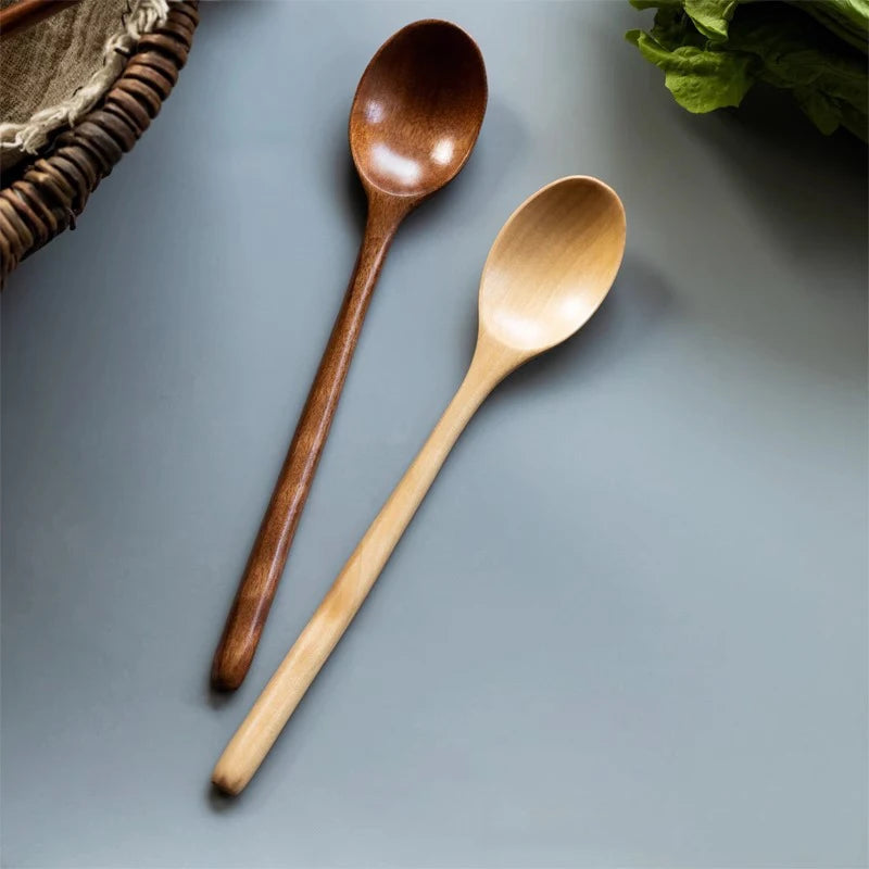 2Pcs Wooden Utensil Set – Eco-Friendly Soup & Tea Spoons for Kitchen or Café Use