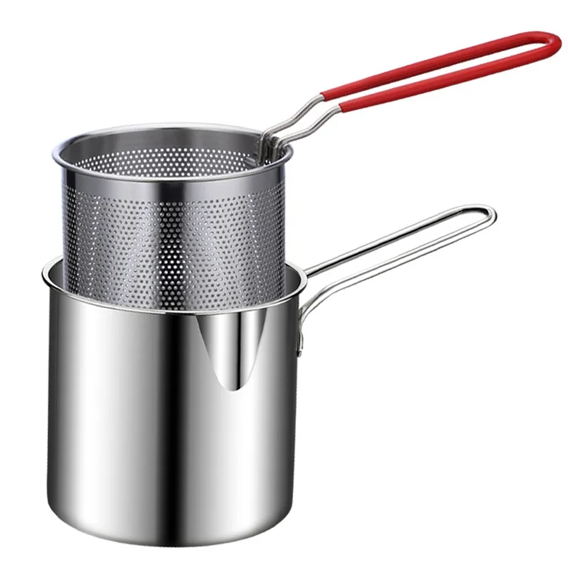 Deep Fryer Pot with Strainer – Stainless Steel AD30 Tempura Pan for French Fries & Chicken