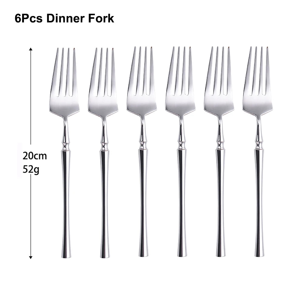Stainless Steel Tableware Set – 6/24/30 Pcs Silver Dinner Flatware for Western Dining