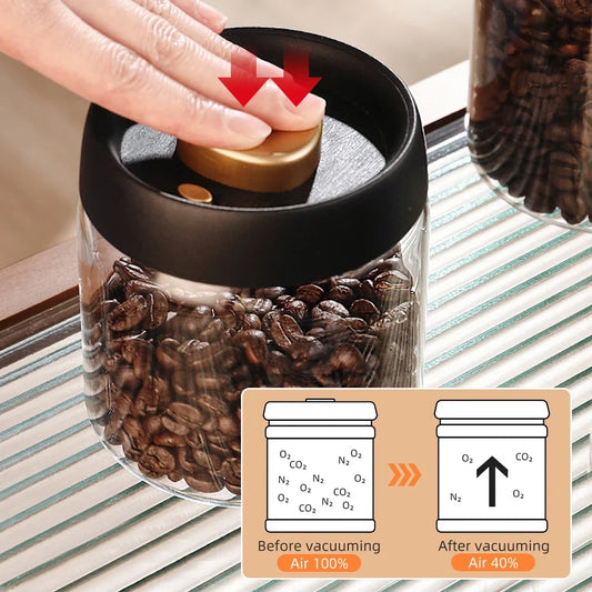 Vacuum Sealed Glass Jar for Coffee Beans, Tea, Food & Grains – Airtight Storage Container