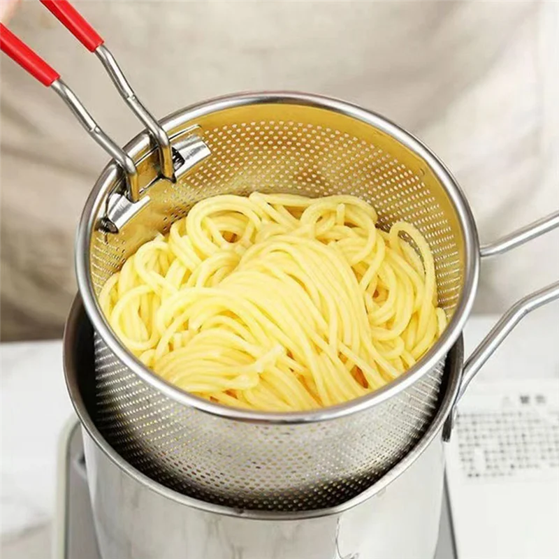 Deep Fryer Pot with Strainer – Stainless Steel AD30 Tempura Pan for French Fries & Chicken