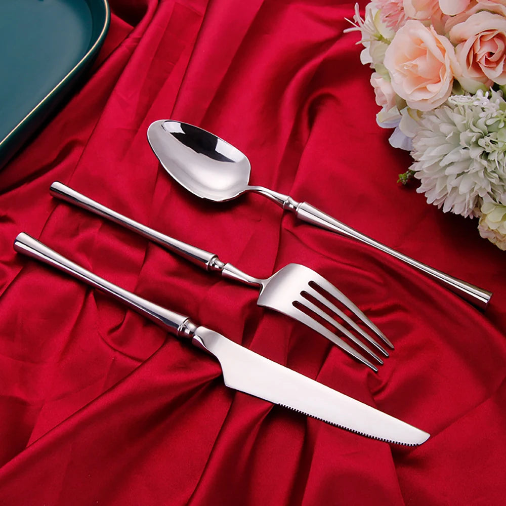 Stainless Steel Tableware Set – 6/24/30 Pcs Silver Dinner Flatware for Western Dining