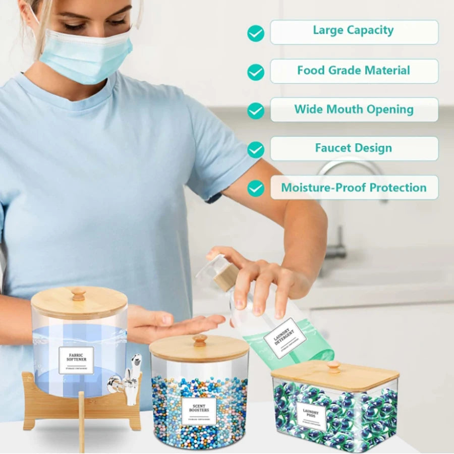 3-Piece Laundry Organizer Set – Liquid Detergent Dispenser, Pods & Dryer Sheet Containers