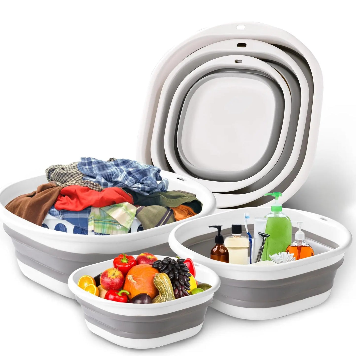 3-Pack Folding Wash Basin – Space-Saving Laundry, Dish & Fruit Storage Tubs for Home & Travel