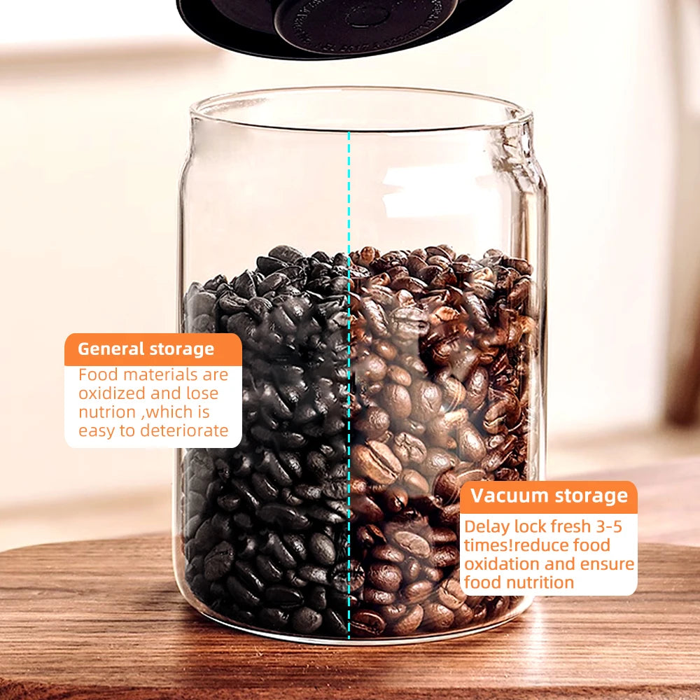 Vacuum Sealed Glass Jar for Coffee Beans, Tea, Food & Grains – Airtight Storage Container