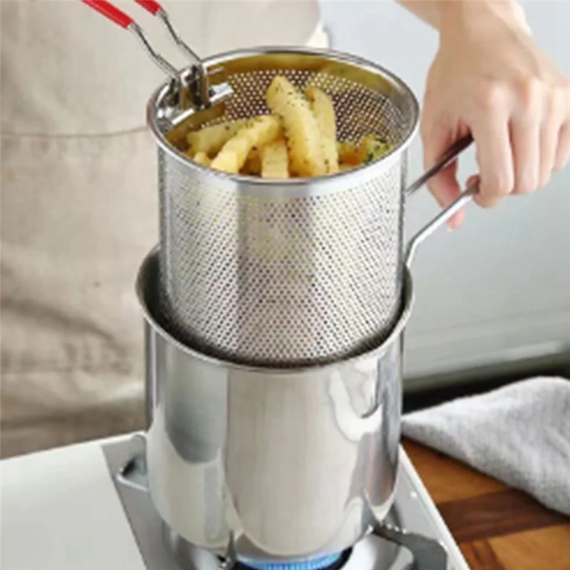 Deep Fryer Pot with Strainer – Stainless Steel AD30 Tempura Pan for French Fries & Chicken