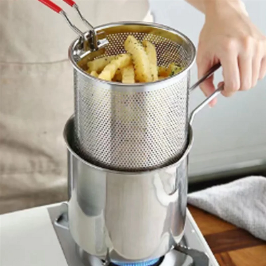 Deep Fryer Pot with Strainer – Stainless Steel AD30 Tempura Pan for French Fries & Chicken