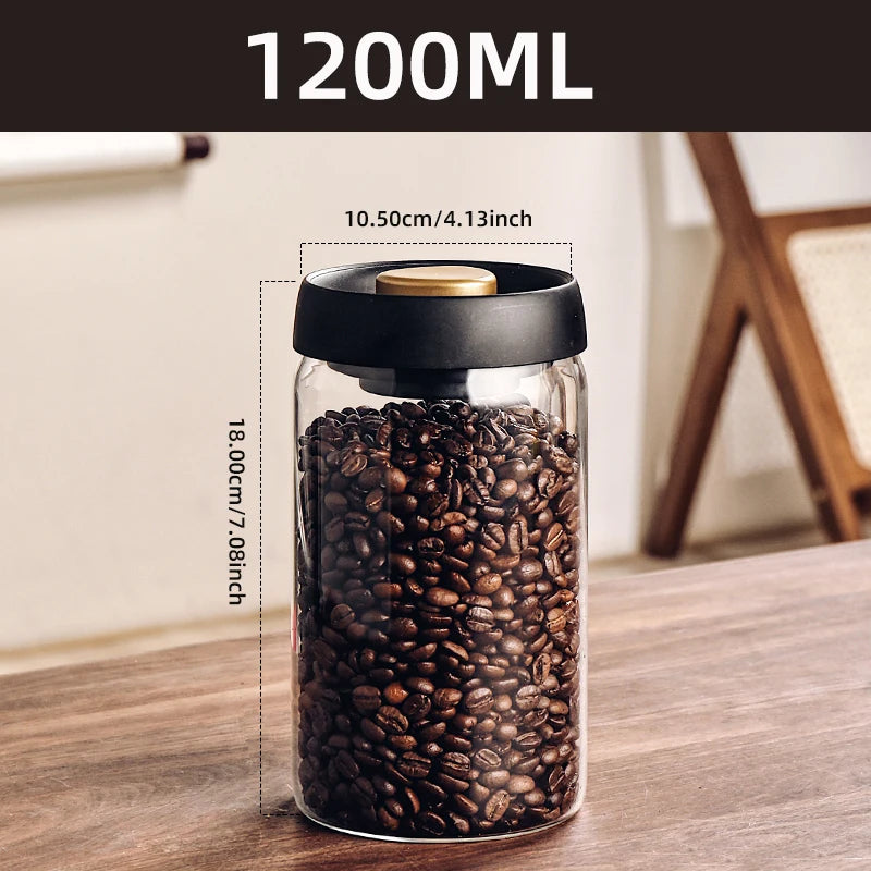Vacuum Sealed Glass Jar for Coffee Beans, Tea, Food & Grains – Airtight Storage Container