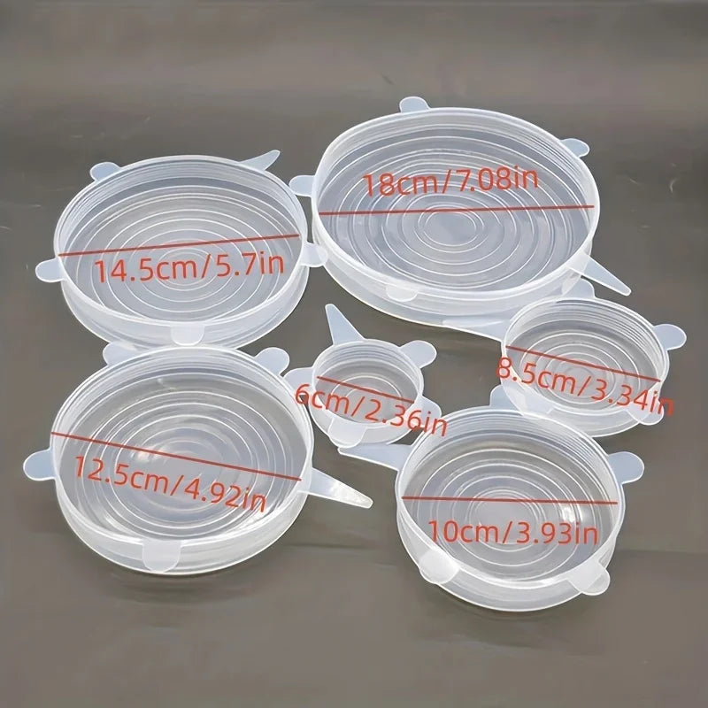 6Pcs Universal Silicone Stretch Lids – Fresh-Keeping Bowl Covers for Fridge & Microwave