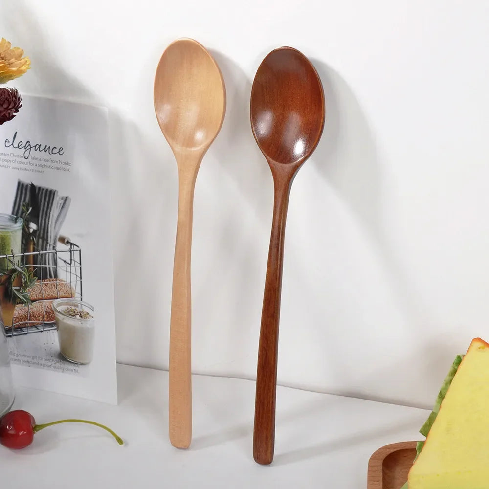 2Pcs Wooden Utensil Set – Eco-Friendly Soup & Tea Spoons for Kitchen or Café Use