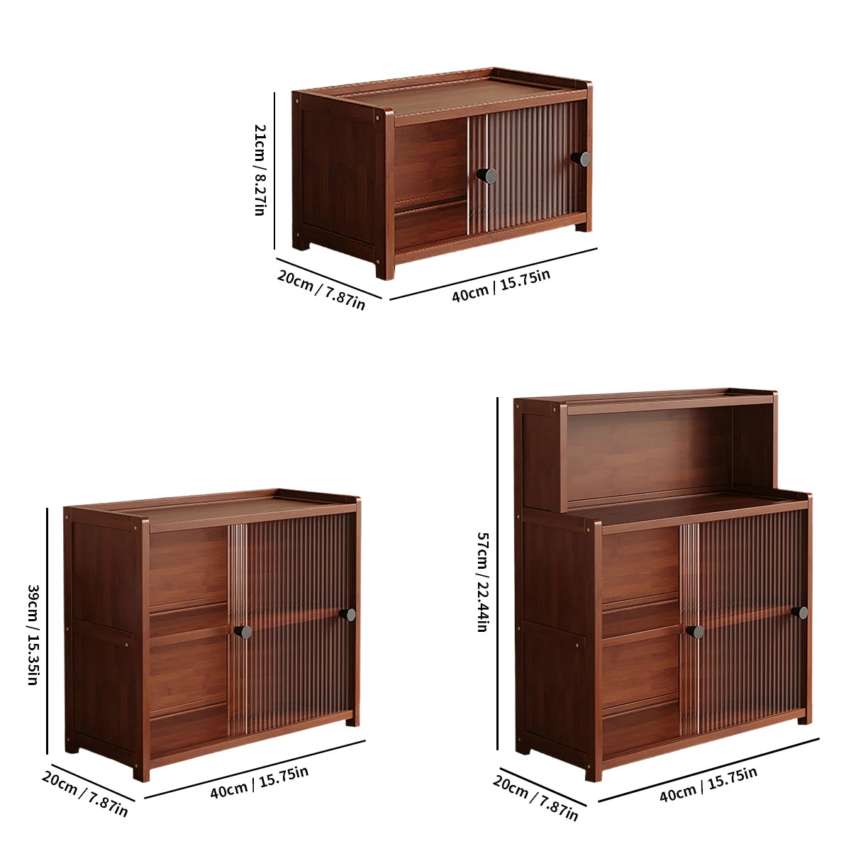 Bamboo Kitchen Storage Cabinet – 1/2/3 Tier Sideboard with Acrylic Doors (Walnut)