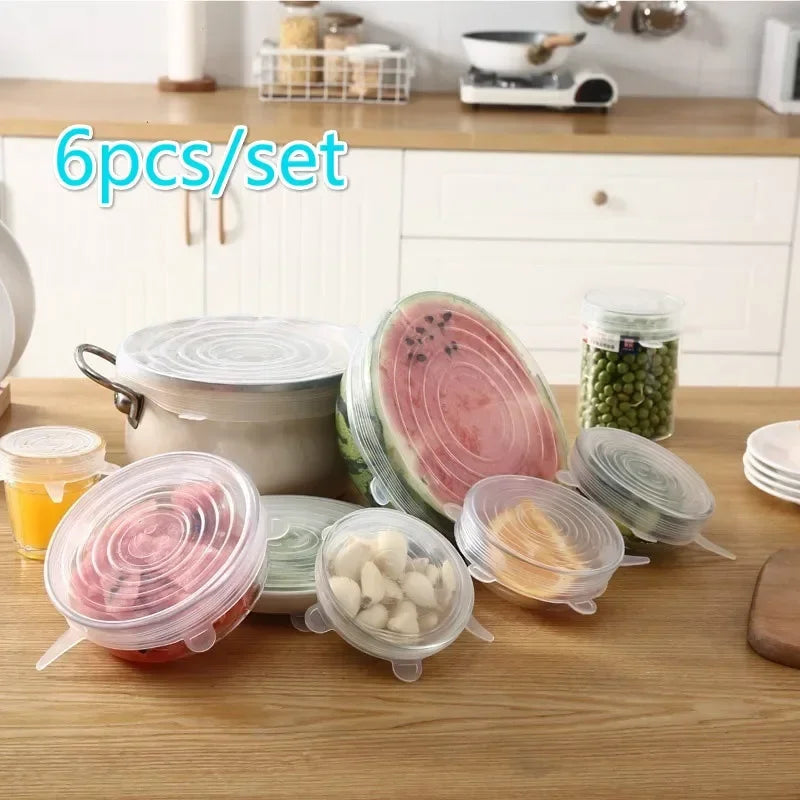 6Pcs Universal Silicone Stretch Lids – Fresh-Keeping Bowl Covers for Fridge & Microwave