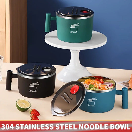 Portable Stainless Steel Bowl – Sealed Noodle Bowl with Lid & Drain Design for Kitchen