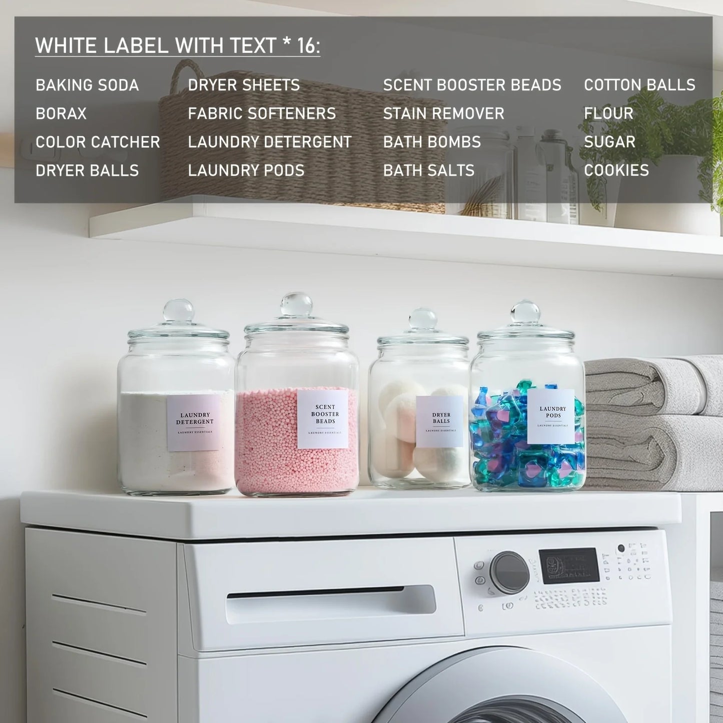 Large Glass Jar with Lid and Label – Airtight Laundry Storage Container with Spoon (Half Gallon)